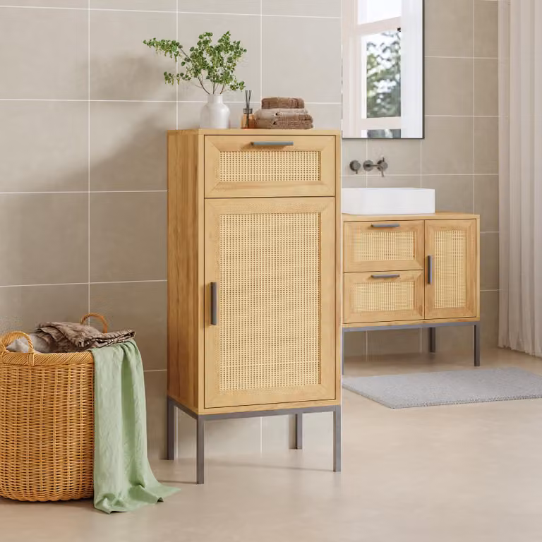 en.casa Badkamerkast Marhasa met deur en lade, eikenlook/zwart, B: 92 cm, D: 40 cm, H: 30 cm
