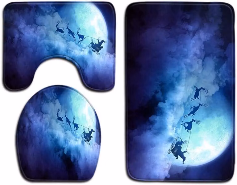 Badkamer Mat Set van 3 stuks met Kerstprint in super zacht flanel, 45 x 75 cm