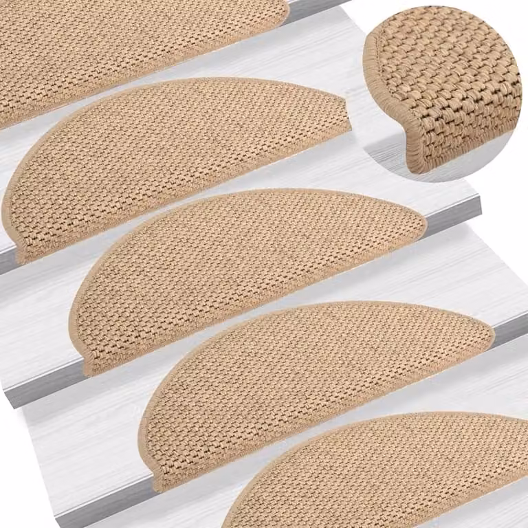 Zelfklevende trapmatjes van sisal in zandkleur met antislip werking - 15 stuks - Breedte: 65 cm