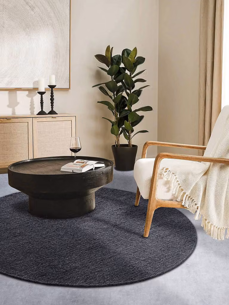 home24 Wollen vloerkleed Francois rond grijs/antraciet, Ø 160 cm