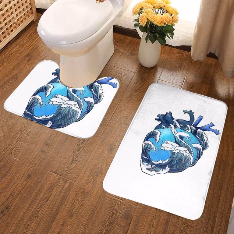 Zwarte badmat set met toiletmat en douchemat voor jouw badkamer, B/D/H: 80 x 50 cm en 50 x 40 cm