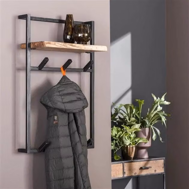 WoonStijl Kapstok Air Solid Hoog met 6 Haken - Zwart/Bruin