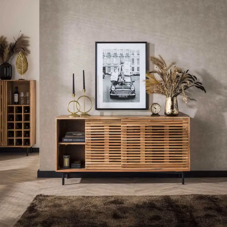 WoonStijl Dressoir met 2 schuifdeuren van acaciahout, Bruin, Breedte: 150 cm