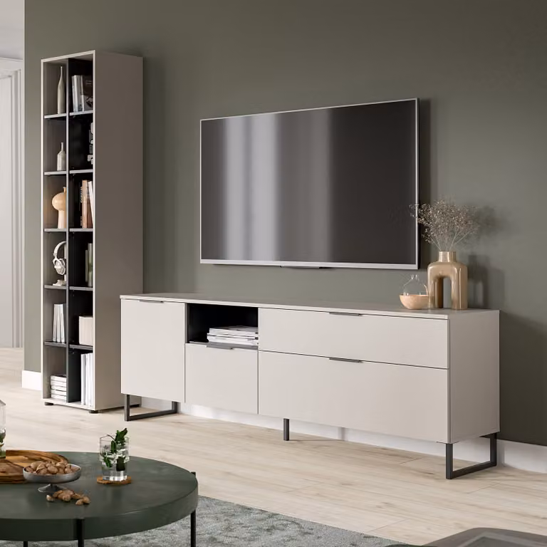 home24 Woonkamercombi Quario met lowboard en open kast, beige, B: 245 cm, H: 192 cm, D: 41 cm