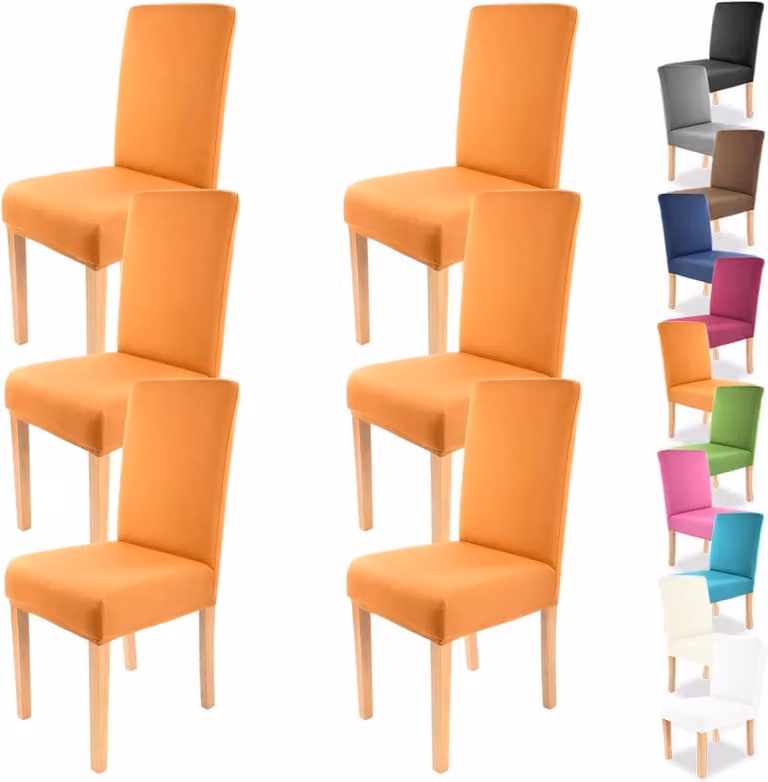 Set van 6 elastische stretch stoelhoezen voor ronde en hoekige eetkamerstoelen