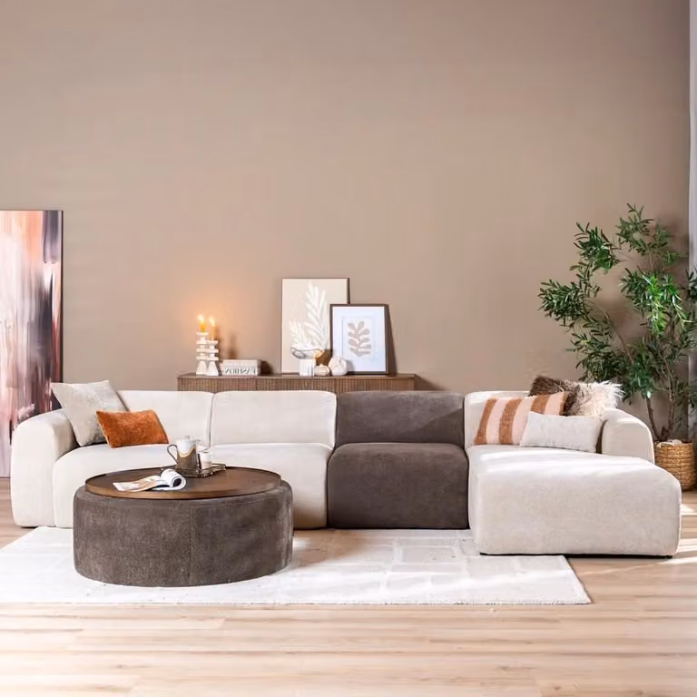 Hoekbank Maine XL chenille stof beige rechts