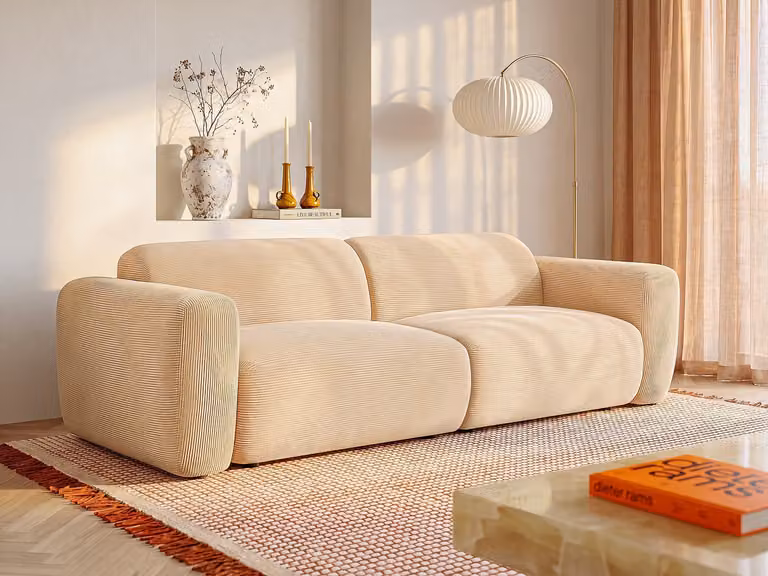 Maison Céphy POGNI Vierzitsslaapbank van beige geribbeld fluweel