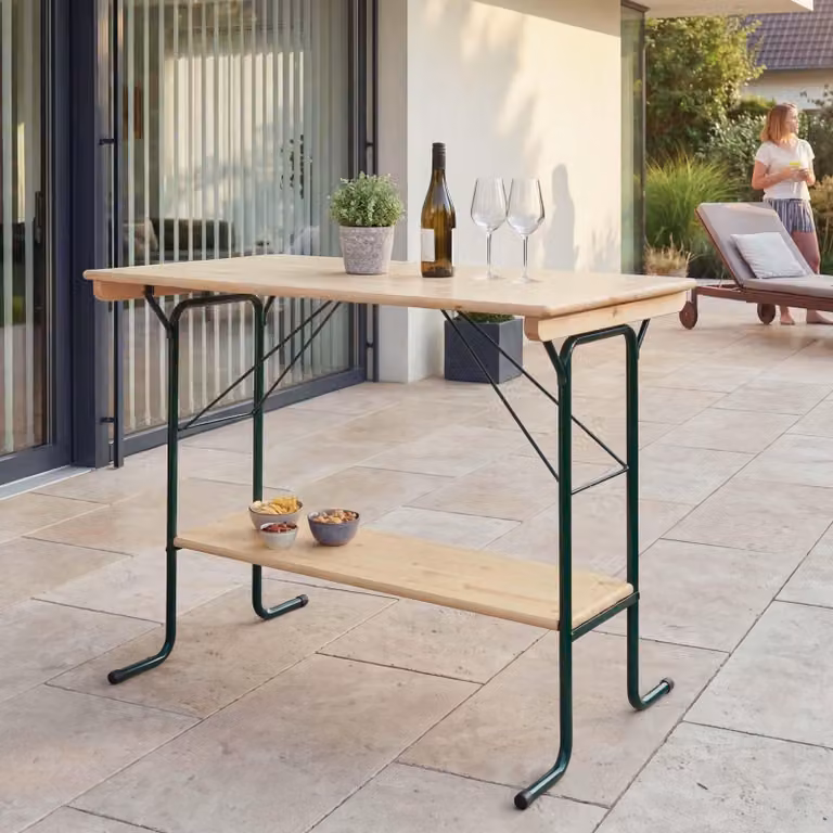 Mendler Inklapbare Biertafel HWC-L67 van Grenen Hout en Metaal, B/D/H: 125 x 110 x 70 cm