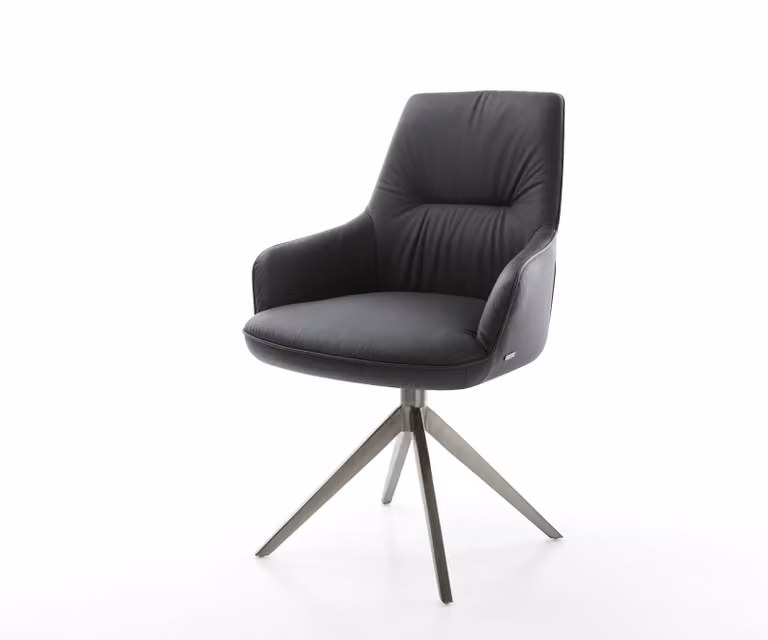 DELIFE Zelia-Flex Draaistoel met Armleuning, Echt Leer, Zwart/Grijs, 360° Draaibaar