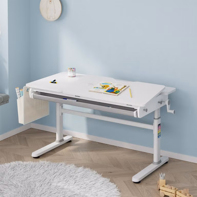 en.casa Verstelbaar kinderbureau Kuosa met lade en opbergvak, grijs/wit, B: 120 cm, D: 60 cm