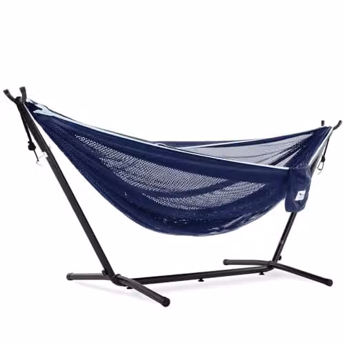 Vivere Mesh Hangmat met standaard - Marineblauw/Turquoise - 280 cm