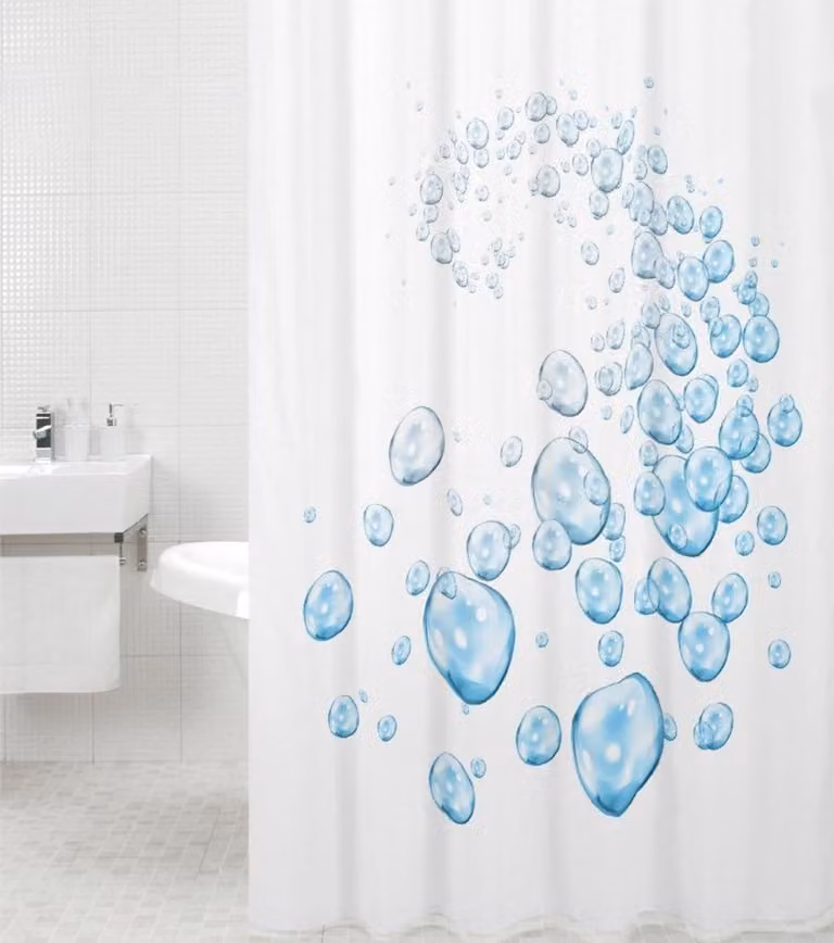 Waterdicht en schimmelwerend douchegordijn met grafisch natuurmotief in blauw en wit, B: 180 cm, H: 200 cm