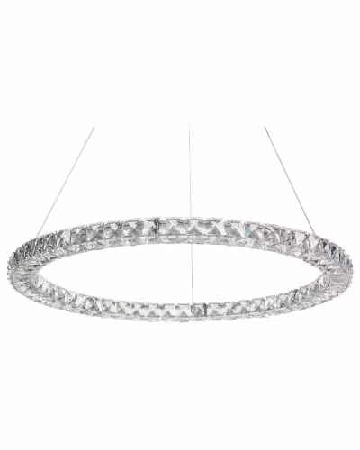 Beliani Glamour Hanglamp Magat - Ringvormig - Kristal en Metaal - Zilver - Ingebouwde LED - Hoogte aanpasbaar - B: 60 cm, D: 60 cm, H: 142 cm