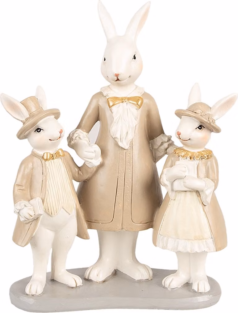 Clayre & Eef Beeld Konijn Wit Bruin Polyresin 21 cm