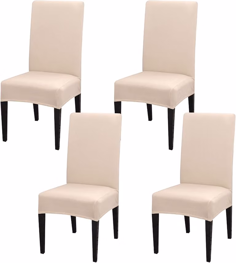 Set van 4 elastische en wasbare stoelhoezen voor eetkamerstoelen, beige