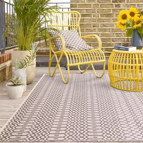 Lord of Rugs Halsey Handgemaakt Geometrisch Vloerkleed voor Binnen en Buiten, Grijs en Wit, B/D: 160 x 230 cm