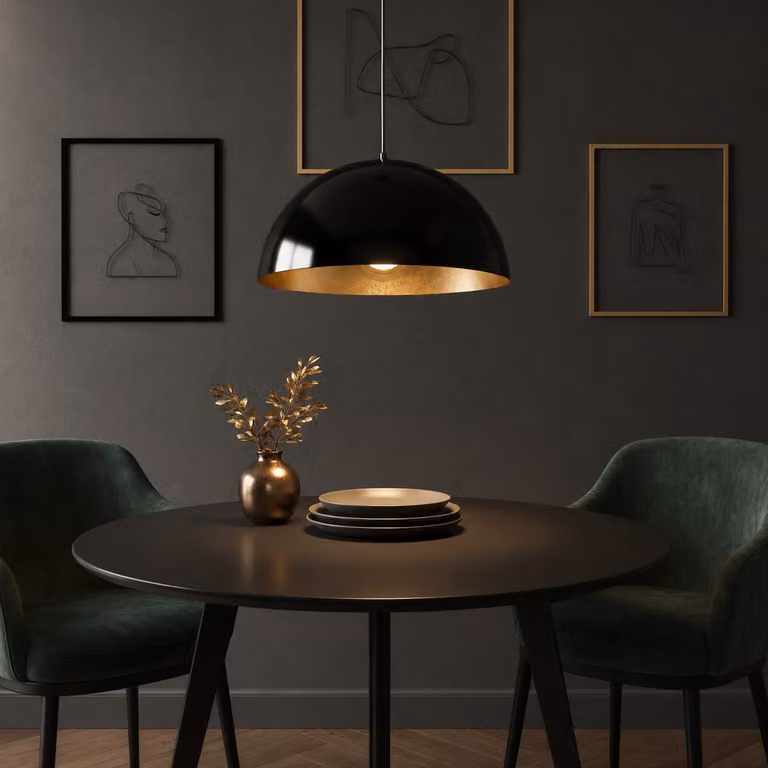 Artdelight Gala Grote Hanglamp - Zwart met Goud/Messing Binnenkant - Ø 50 cm