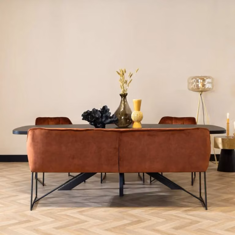 Bronx71 Velvet eetkamerbank Janna koper oranje 220 cm