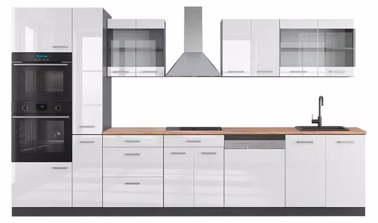 Keuken Vicco R-Line Wit hoogglans/antraciet met hoge kast en eiken details, 350 cm, Model 49833