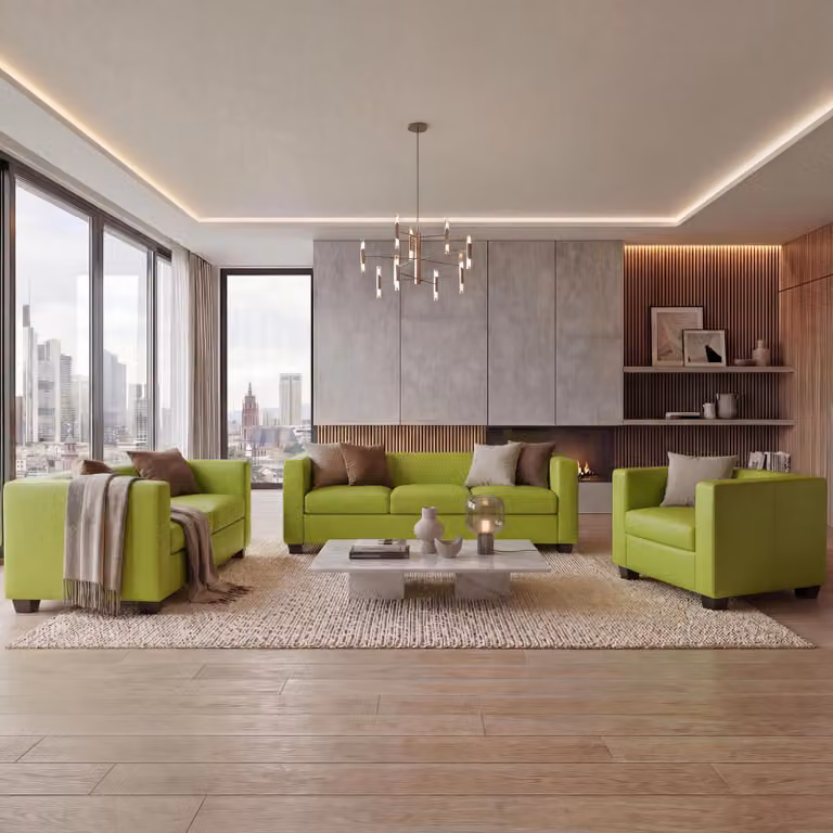 Mendler Loungebank Lille 3-2-1 Set Kunstleer Lichtgroen