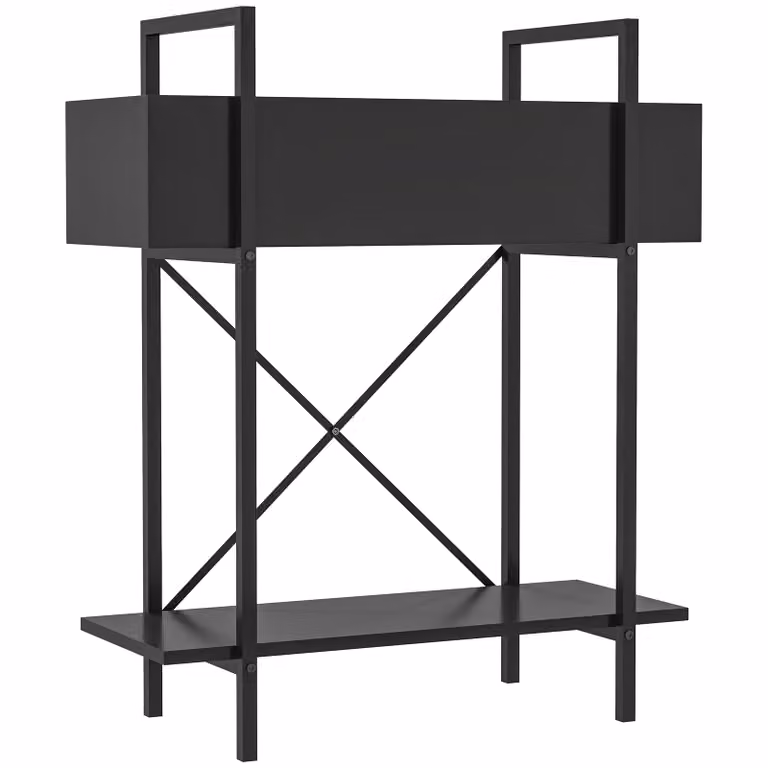 Outsunny plantenrek met 2 lagen en afvoergaten, zwart metaal, B/D/H: 60 x 25 x 70 cm
