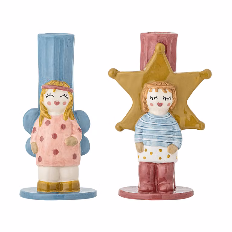 Bloomingville Bisby kandelaar, Blauw-roze, keramiek, Hoogte: 15 cm