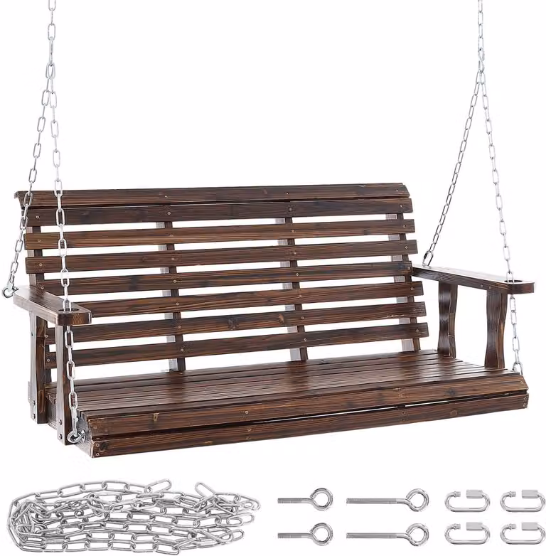 Houten Veranda Swing Patio Tuinbank Schommel - Verkoold Bruin - 138 cm