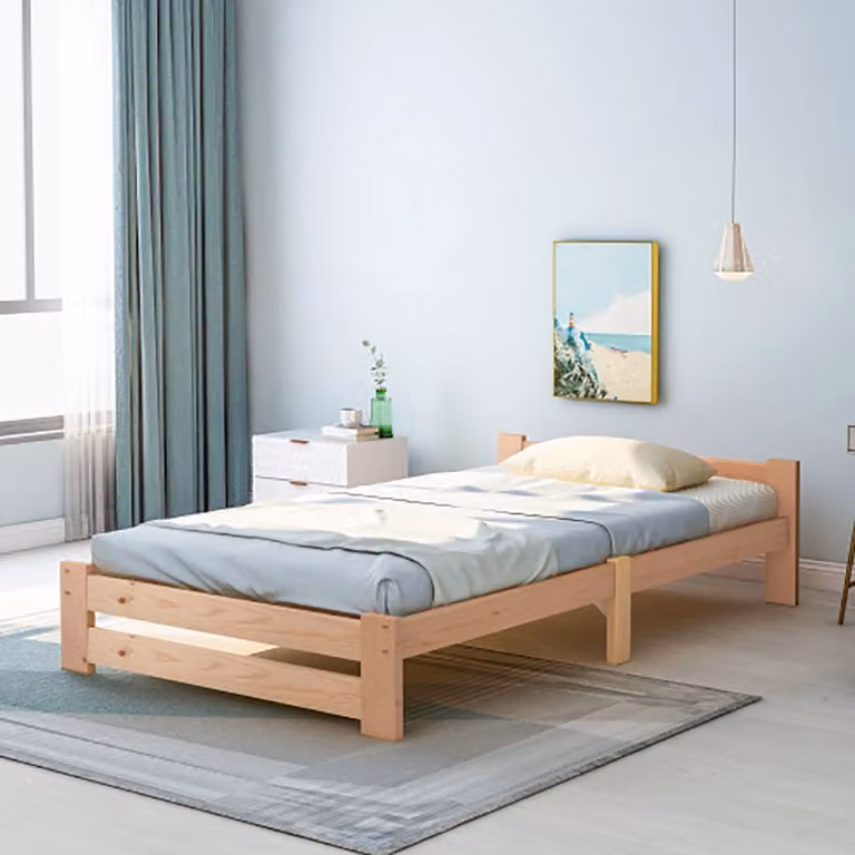 Sweiko Massief Houten Futonbed met Hoofdbord en Lattenbodem, Natuurlijk, B/D: 90 x 200 cm