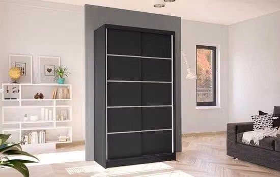 Schuifdeurkast met houteffect en schuifdeuren voor de slaapkamer of woonkamer, Breedte: 200 cm
