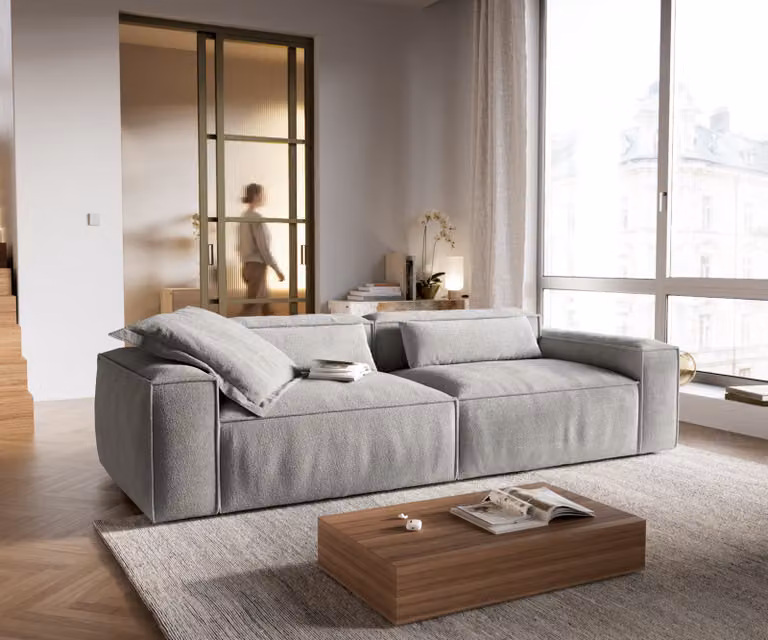 DELIFE Freestyle Cozy bank in grijs met structuurstof, B: 280 cm, D: 110 cm