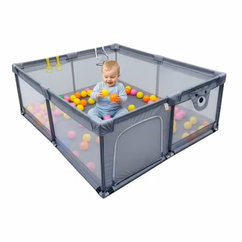 Relaxdays Babybox met 50 ballen, grijs, B/D/H: 180 x 200 x 65 cm