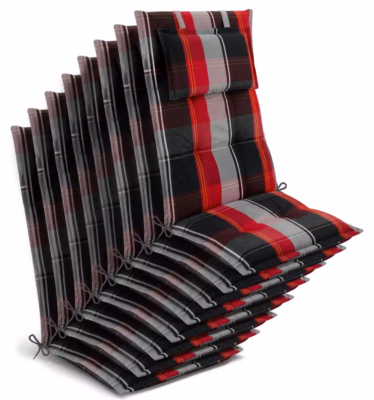 Beautissu 8x Premium rugkussens voor volwassenen, zwart-rood-wit geruit, B: 120 cm, D: 50 cm, H: 7 cm