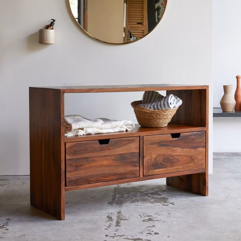 Tikamoon Kwarto Opbergmeubel in massief Sheesham hout - Bruin - Breedte: 110 cm