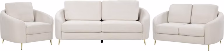 Trosa Moderne retro 6-zits driedelige bankenset met fauteuil in lichtbeige polyester