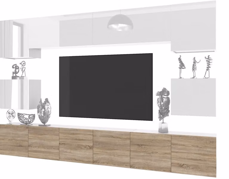 BELINI Wandmeubel Milano 3, 300 cm, Wit/Sonoma Eiken - Modern Modulair TV-Wandmeubel met Gasliftsysteem