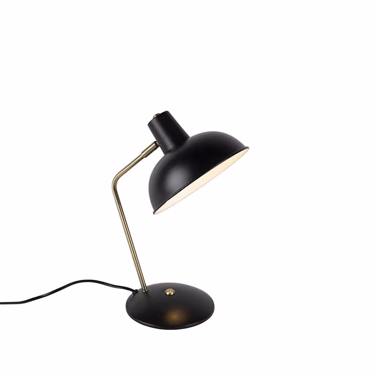 Qazqa Retro tafellamp zwart en brons met metalen voet en dimbare E14 fitting