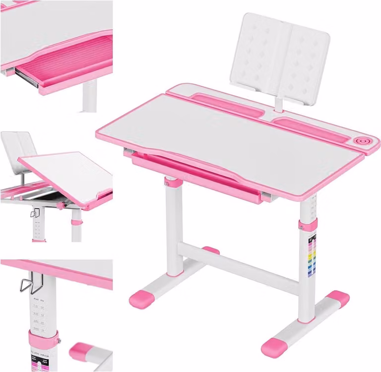 Ergonomisch Kinderbureau met Verstelbare Hoogte en Kantelbaar Blad - Roze - B/D/H: 50 x 66 x 53 cm