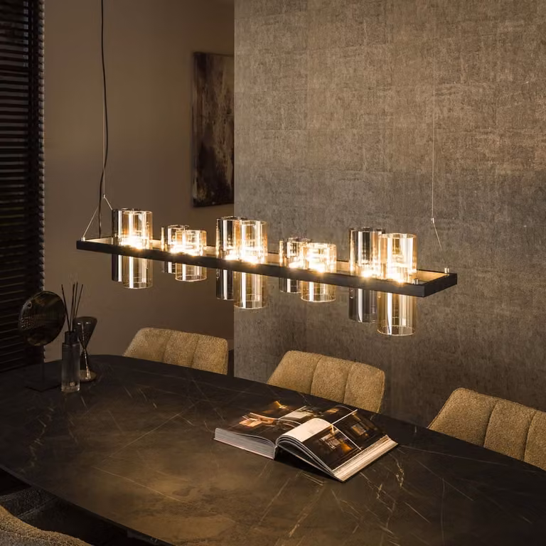 Lyora Hanglamp Cylinder met Amber en Transparant Glas - 130 cm