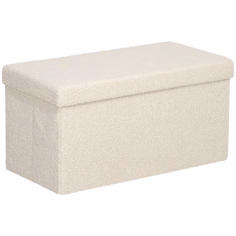 HOMCOM Opbergkruk met verborgen opbergruimte 84L, gestoffeerde bank, crèmewit, B/D/H: 76 x 38 x 38 cm