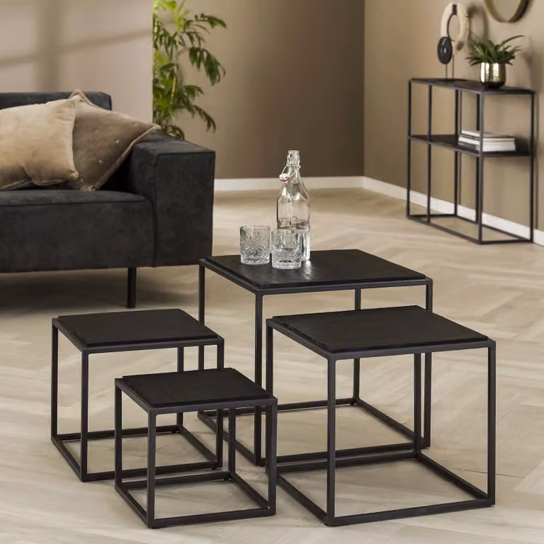 WoonStijl Salontafel set van 4 Teca zwart modern vierkant