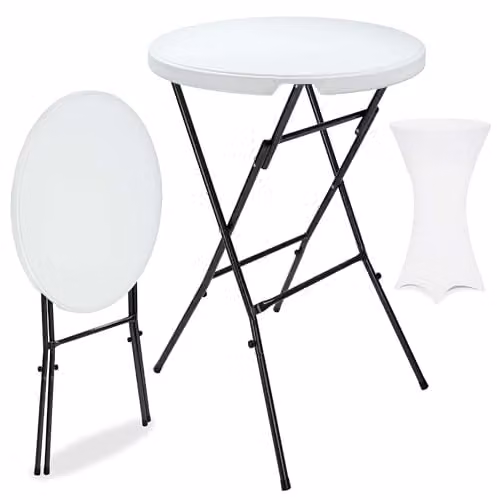 CASARIA Statafel met Hoes Wit, Inklapbare Ronde Bartafel voor Buiten en Binnen, Ø72 cm, Hoogte: 110 cm