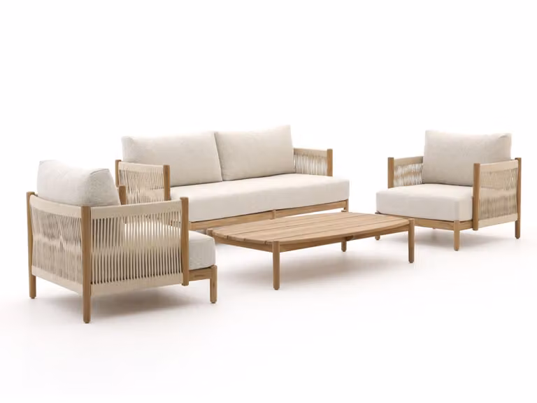 Zavelli L-vormige loungeset voor 4 personen met teak houten frame en grijze kussens