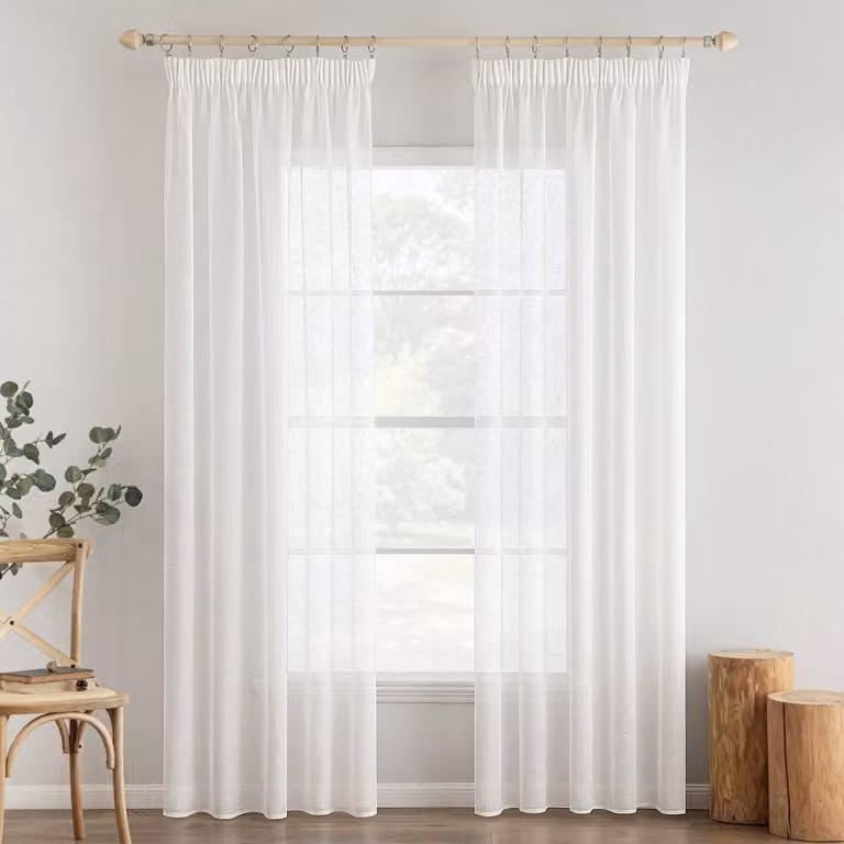 Set van 2 lichte doorzichtige gordijnen met rimpelband in wit, 140 x 234 cm