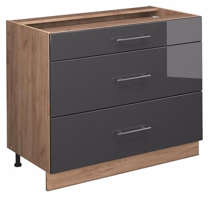 Vicco Fame-Line Keukenonderkast Antraciet Hoogglans en Goudkleurig Eiken, Breedte: 100 cm, Model 61632