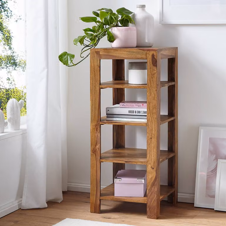 home24 Open kast Krakau gelakt massief sheeshamhout bruin 105 cm