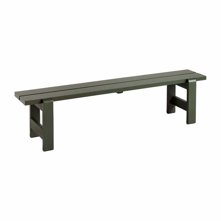 HAY Weekday bank van gelakt sparrenhout in de kleur Olive, B/D: 190 x 32 cm
