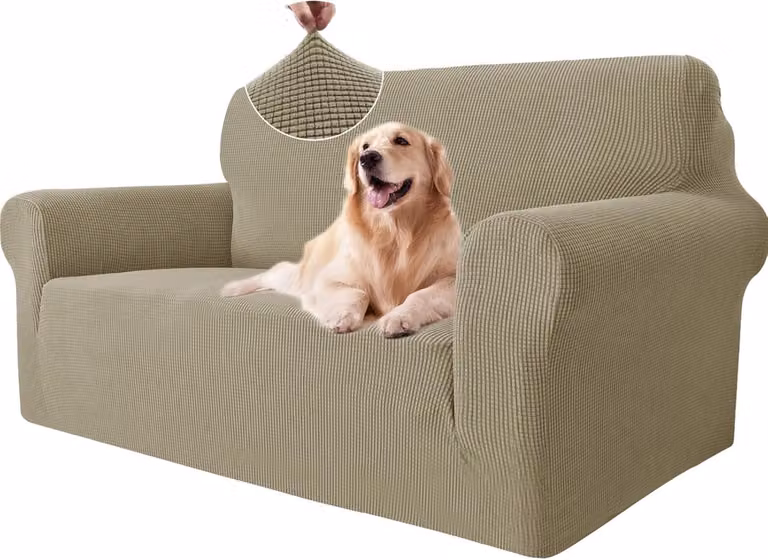 Khaki Elastische Bankhoes voor 2 Zits Slaapbank van Jacquard Stof