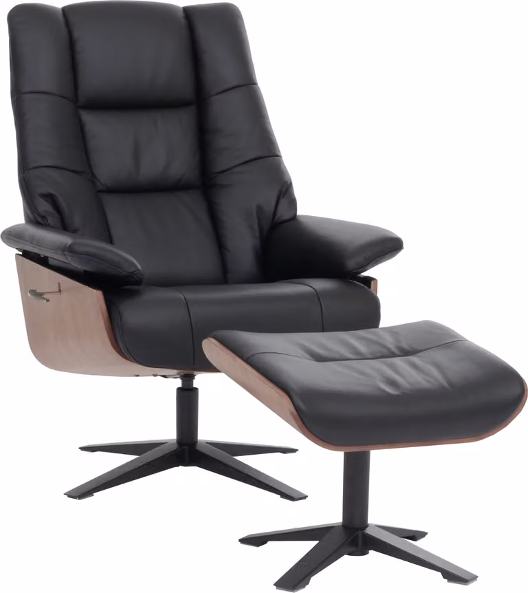 MCA Relax fauteuil met hocker HWC-N57, tv-fauteuil en echt leer, zwart