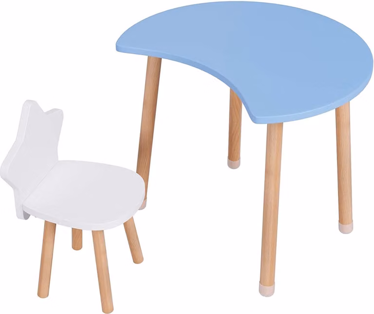 Blauw kinderbureau met stoel voor de kinderkamer