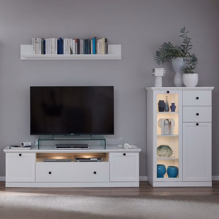 Trendteam Baxter 3-delig wandmeubelset voor de woonkamer, wit/zwart, B: 273 cm, H: 180 cm, D: 41 cm